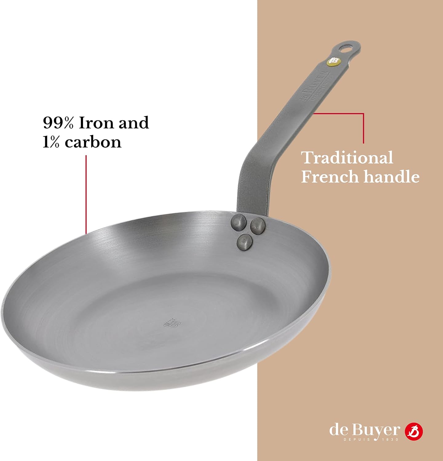 Black Friday 🔥 de Buyer - Mineral B Omelette Pan - Nonstick Frying Pan - Carbon and Stainless Steel - Induction-ready - 9.5