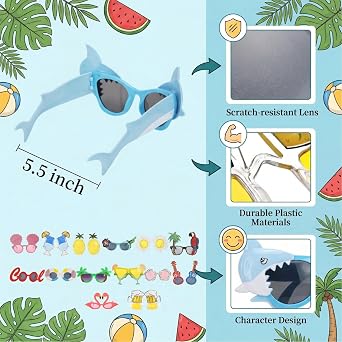 Pumtus 15 Pairs Luau Party Sunglasses, Plastic Novelty Funny Hawaiian Glasses, Tropical Fancy Dress Props, Summer Sunglasses Party Favors, Photo Booth Props, Party Accessory for Birthday, Themed Party