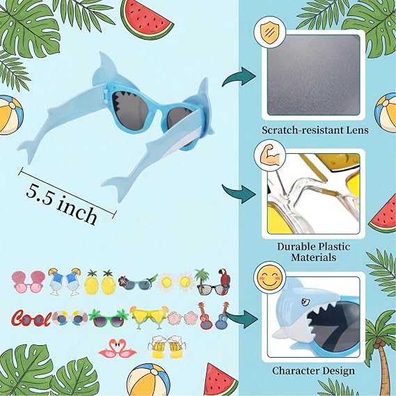 Pumtus 15 Pairs Luau Party Sunglasses, Plastic Novelty Funny Hawaiian Glasses, Tropical Fancy Dress Props, Summer Sunglasses Party Favors, Photo Booth Props, Party Accessory for Birthday, Themed Party