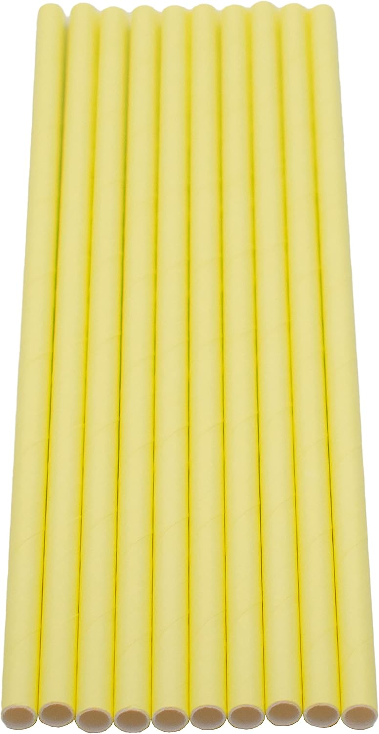 Pack of 300 Pastel Yellow Biodegradable 4-Ply Paper Drinking Straws (Compostable, Non-toxic, BPA-free)
