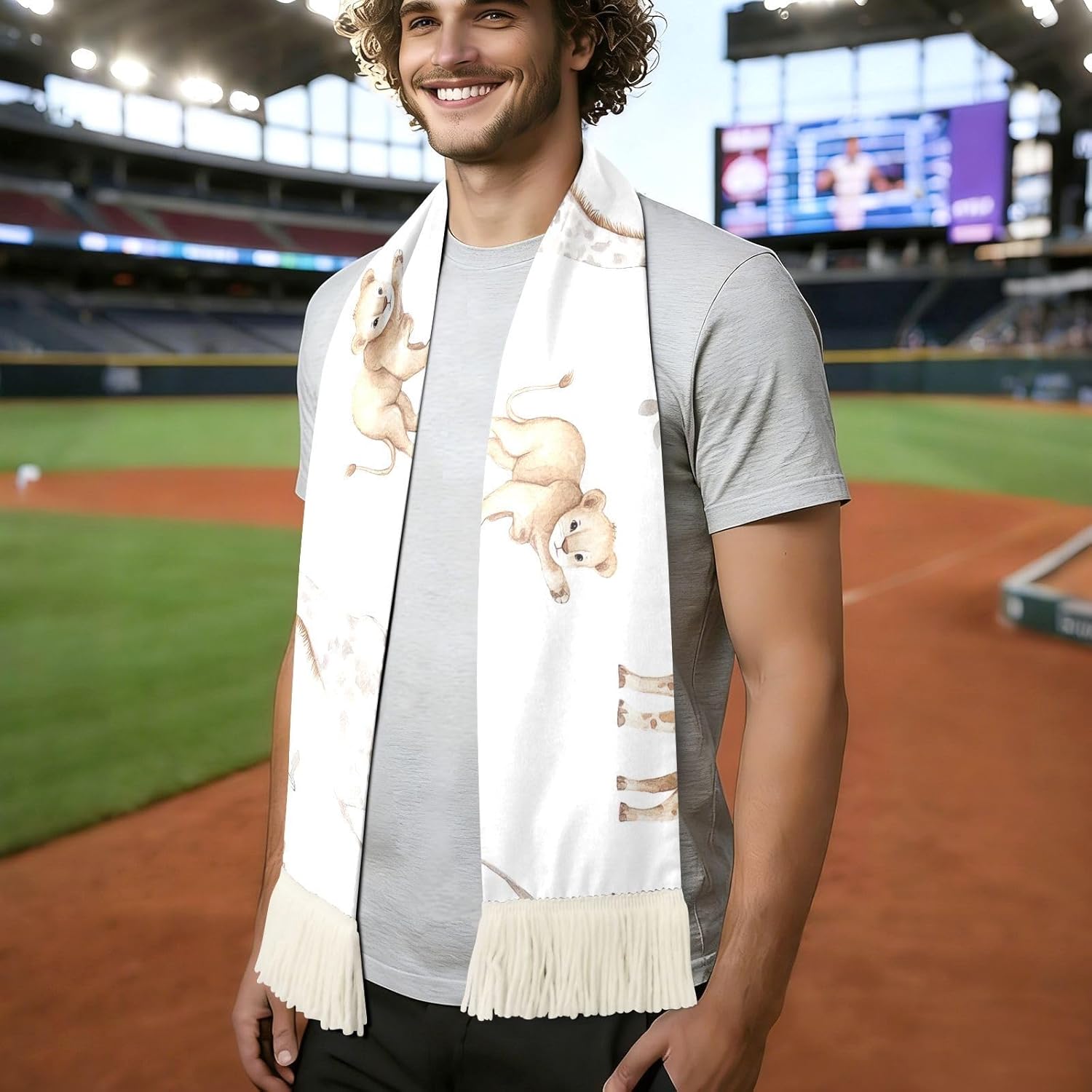 CHIFIGNO Animals White Sports Fan Scarf, Soft Polyester Soccer Scarf, Quick Dry Cheer Wrap for Stadium Events