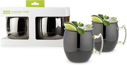 True Moscow Mule - Taza de acero inoxidable, tazas de cobre para mulas de Moscú, accesorios de carrito de barra de cobre, 16 onzas, juego de 2