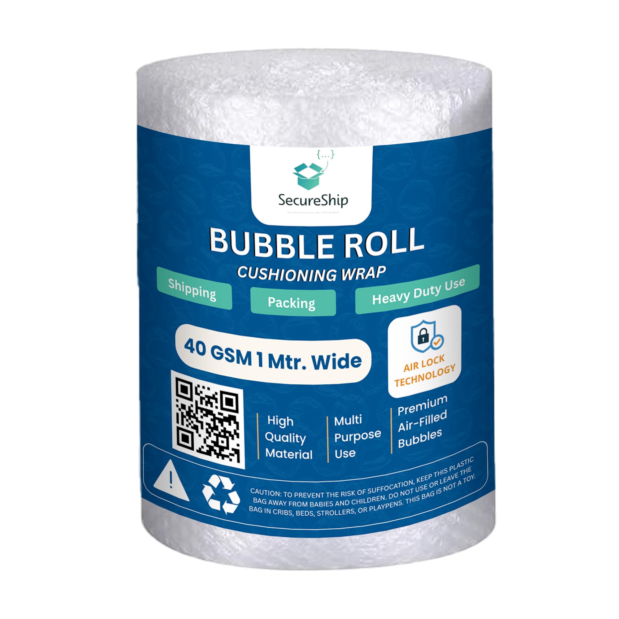 SecureShip Heavy-Duty 40 Gsm Thickness 1 Meter Wide Bubble Wrap Roll Perfect For Shipping, Moving, And Storage Needs, Cushioning Material (5 Meter)