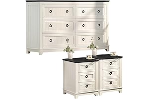 Joaxswe Farmhouse Dresser and Nightstand Sets - Bedroom Furniture with 6 Drawers and 2 Nightstands