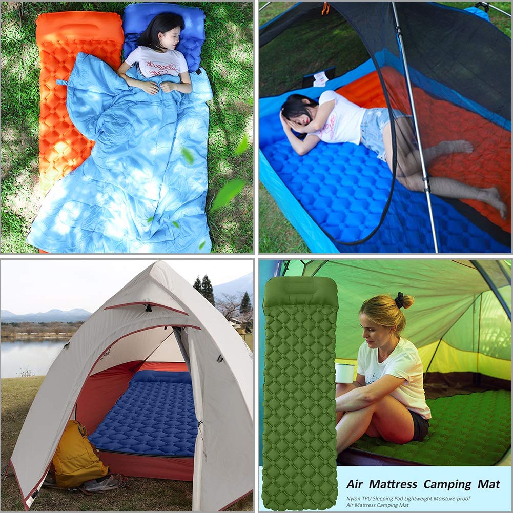 Esterilla Camping Camping Almohadilla de dormir Colchones de aire inflables a prueba de humedad Matada de cojín para dormir Estera al aire libre Camping Almohada Senderismo Trekking Colchones Camping