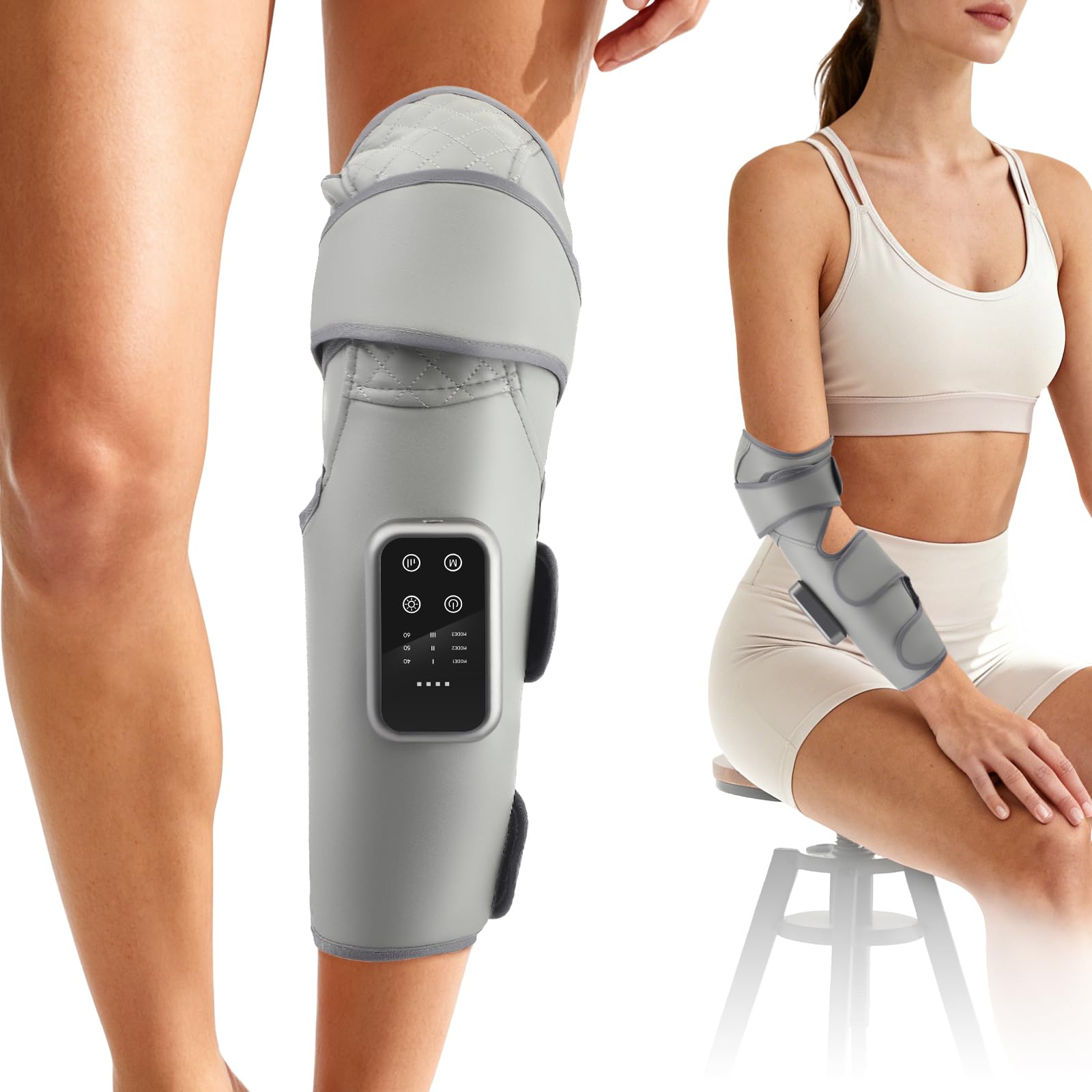 Massaggiatore 2 in 1, protezione completa per ginocchia e polpaccio, dispositivo di drenaggio linfatico, 3 modalità e 3 livelli di calore, cinghie regolabili a 360°, massaggiatore per gambe