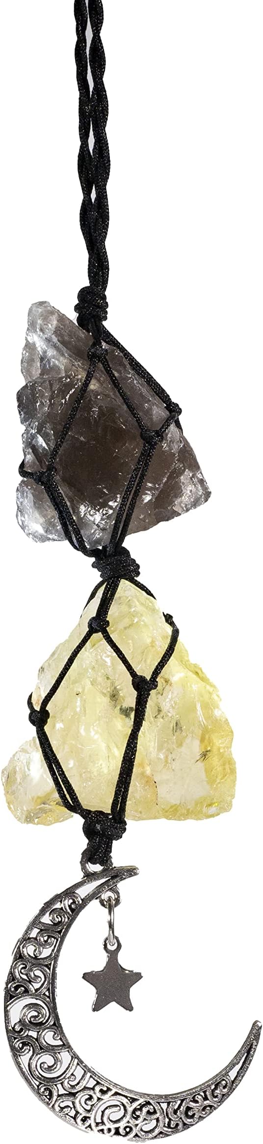 BOHO GARDEN Hanging Car Charm - Smoky Quartz & Citrine - Dangling Moon, Healing Crystal Accessories, Rearview Mirror Decorations รGrounding, Cleansing, Protection, Joy, Abundance, Clarity, Energy