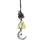 BOHO GARDEN Hanging Car Charm - Smoky Quartz & Citrine - Dangling Moon, Healing Crystal Accessories, Rearview Mirror Decorations Grounding, Cleansing, Protection, Joy, Abundance, Clarity, Energy