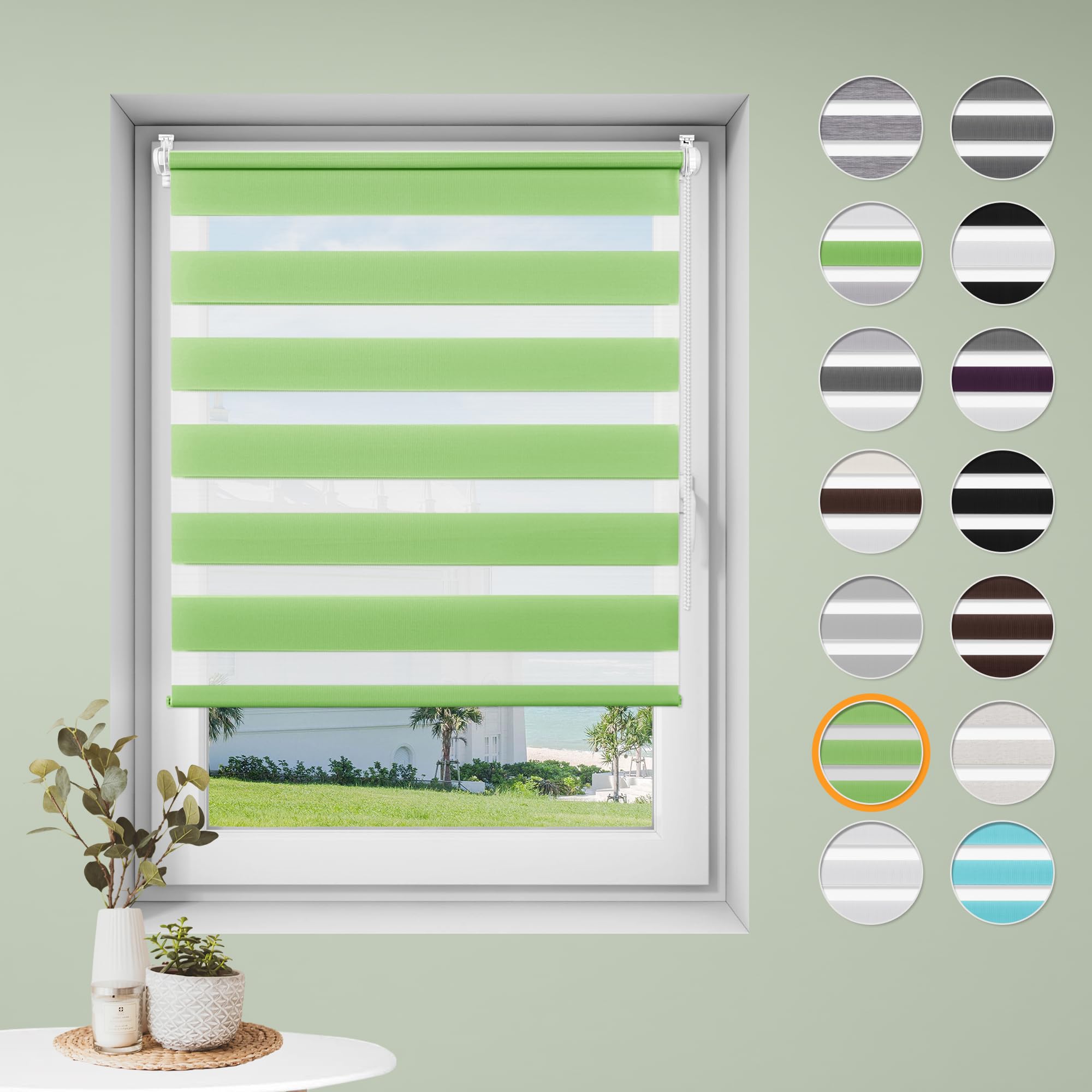 Sanfree Doppelrollo klemmfix ohne Bohren Duo Rollos für Fenster ohne Bohren Grün B80 x H150cm-Stoffbreite 76cm Fensterrollo Klemmrollos für Fenster und Tür Sonnenschutz & Sichtschutz