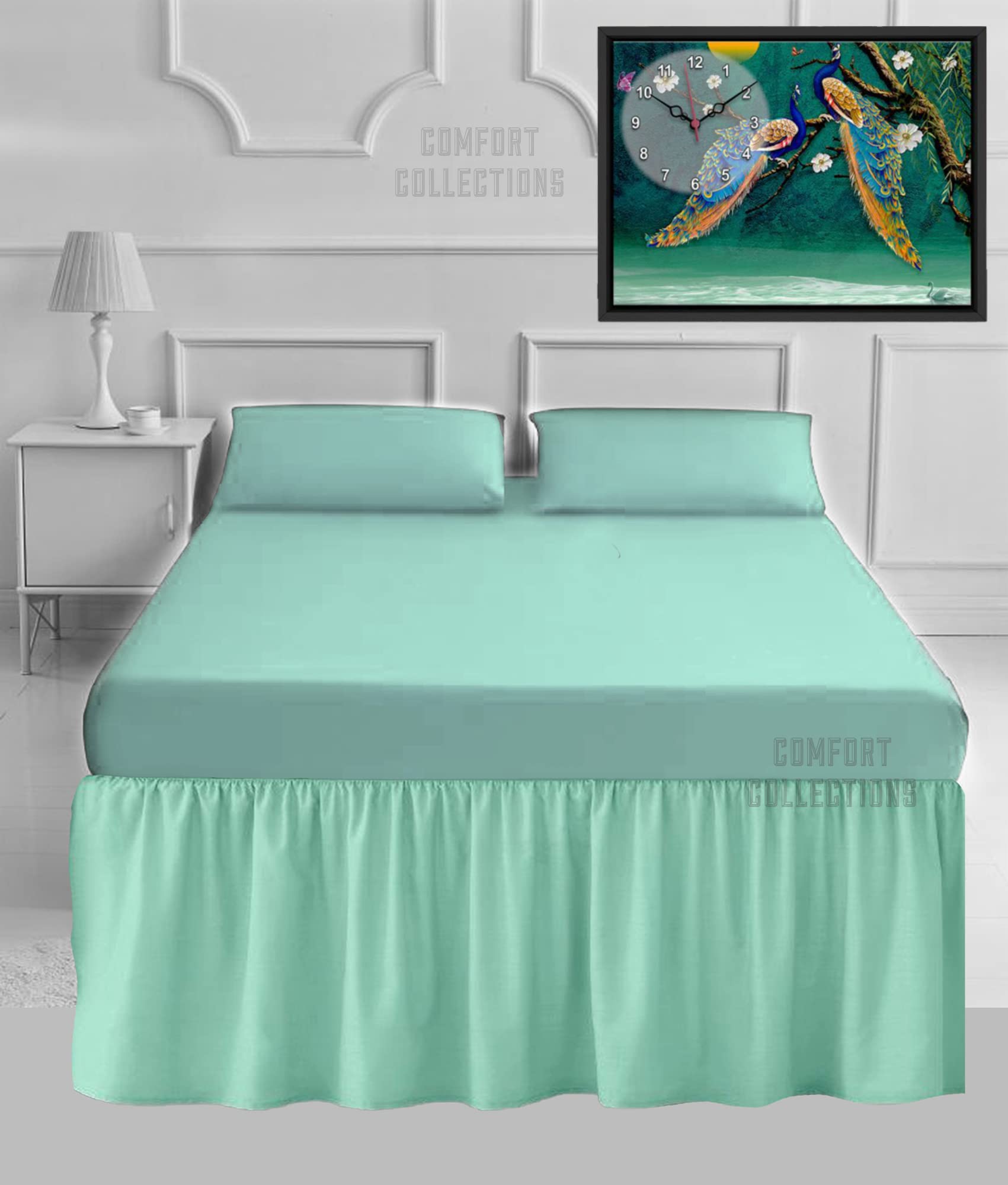 100% Poly Cotton Plain Dyed Percale Easy Care Sheets 16" Frilled Base Valance Sheet Mint King
