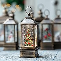 Vista 8 de Árbol de Navidad iluminado de 10 pulgadas, con música, globo de nieve, decoración de purpurina giratoria para el hogar de Navidad, sala de estar