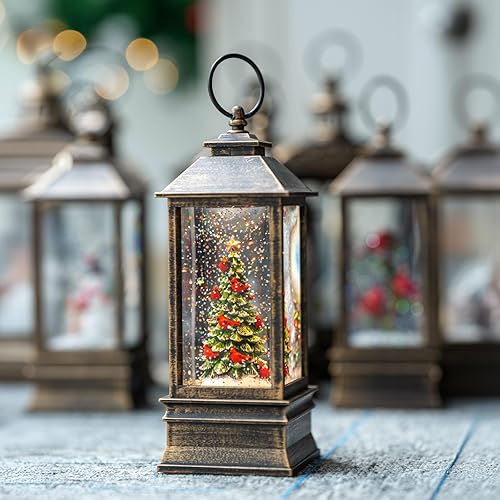 Miniatura 8 de Árbol de Navidad iluminado de 10 pulgadas, con música, globo de nieve, decoración de purpurina giratoria para el hogar de Navidad, sala de estar,