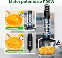 Vista 2 de Batidora de inmersión de mano con cable turelar, juego de licuadoras de mano de 1100W, disparador de velocidad variable 5 en 1 con palillo