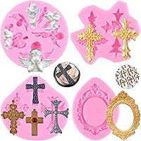 Vista 1 de Mujiang Moldes de silicona cruzados, marcos de fotos, Fondant Angel Baby Candy, marco de fotos barroco, moldes cruzados para baby shower, decoración