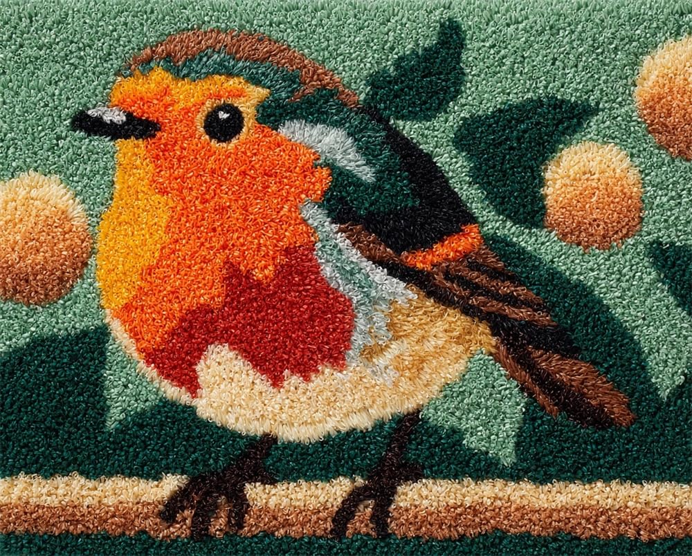 FWRTYCB Latch Hook Kits Rug Making Crafts with Pattern Printed,Robin 20X15Inch Large Latch Hook Rug Kit Tapestry Rug Making Kits DIY Crafts Unfinished Handmade Crochet Yarn for Adults Beginner