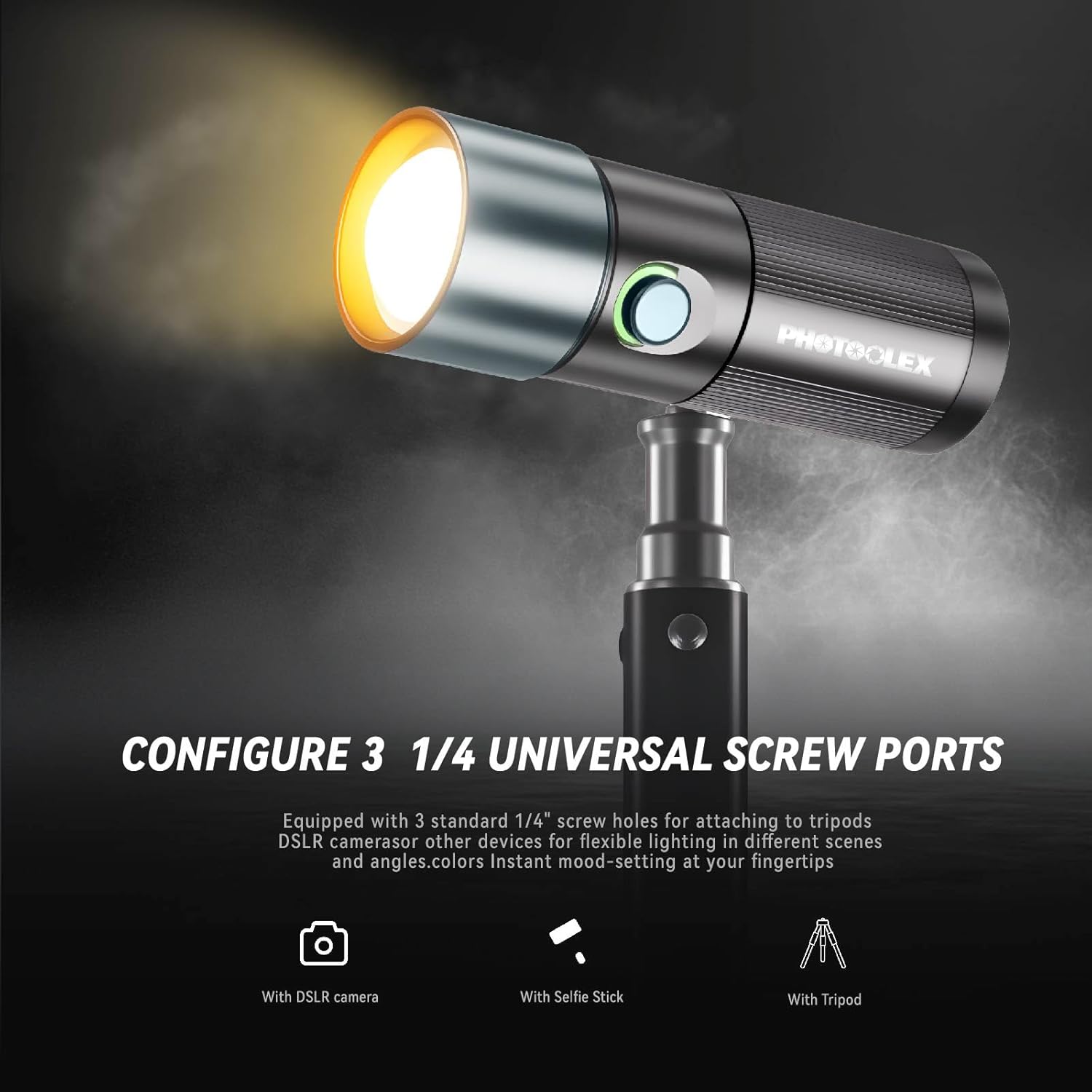 PHOTOOLEX 8400mAh Led Photography Flashlight with 4 Colors/10 Magnetic Pattern Gobos, Handheld Spotlight for Photography, 10W Rechargeable Fill Light for Photo, Content Creation, Video Recording
