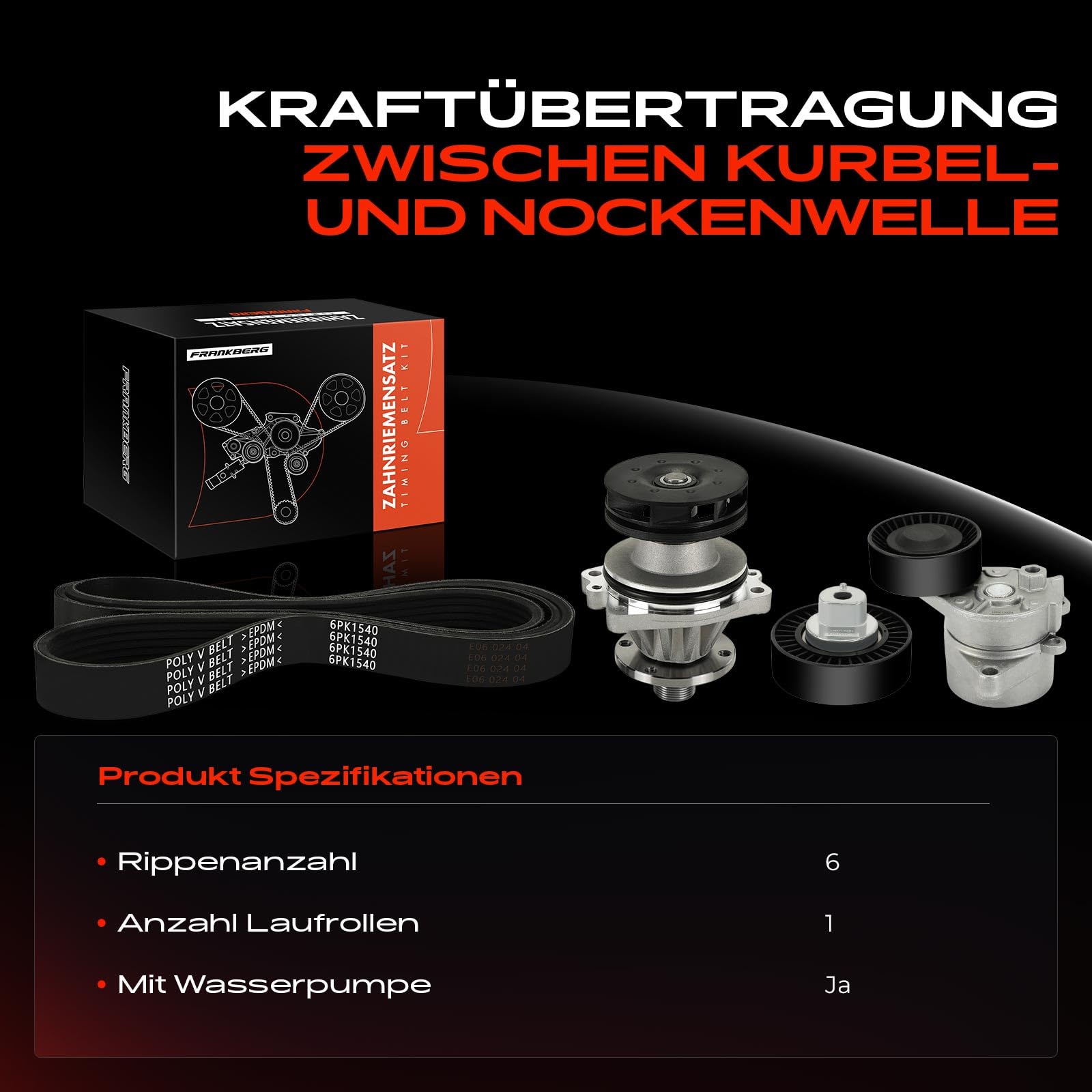 Frankberg Zahnriemenkit Zahnriemensatz mit Wasserpumpe Kompatibel mit 3er E46 3.0L 1998-2005 5er E39 3.0L 1998-2003 Replace# KP16PK1540