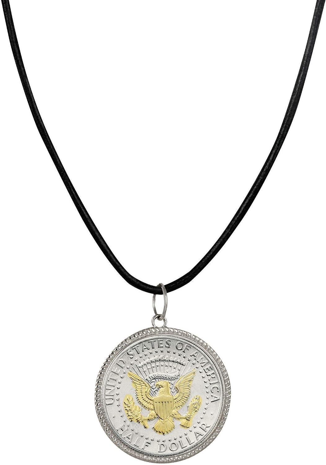 Men's Leather Cord Necklace with JFK Reverse Half Dollar Pendant | Genuine United States Coin | Men’s Accessories