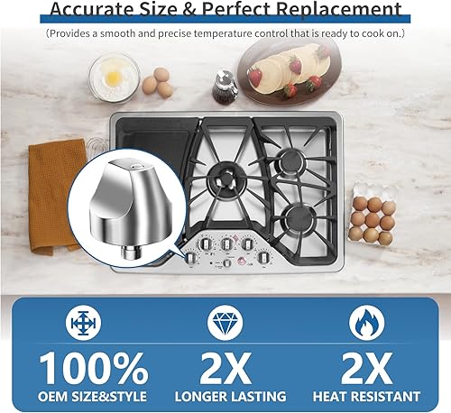 Miniatura 4 de WB03X32194 WB03T10329 - Pomo para estufa de gas GE Café, WB03X25889 Perillas de control de quemador de perfil de acero inoxidable para las series