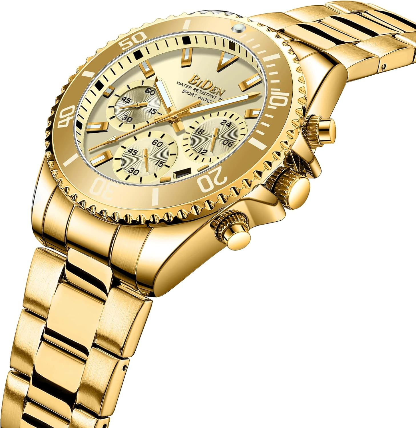 Biden Mens Watches Chronograph Stainless Steel Waterproof Date Analog Quartz Watch Business Casual Fashion Wrist Watches for Men, Black a, Quartz Watch,Chronograph - Image 2