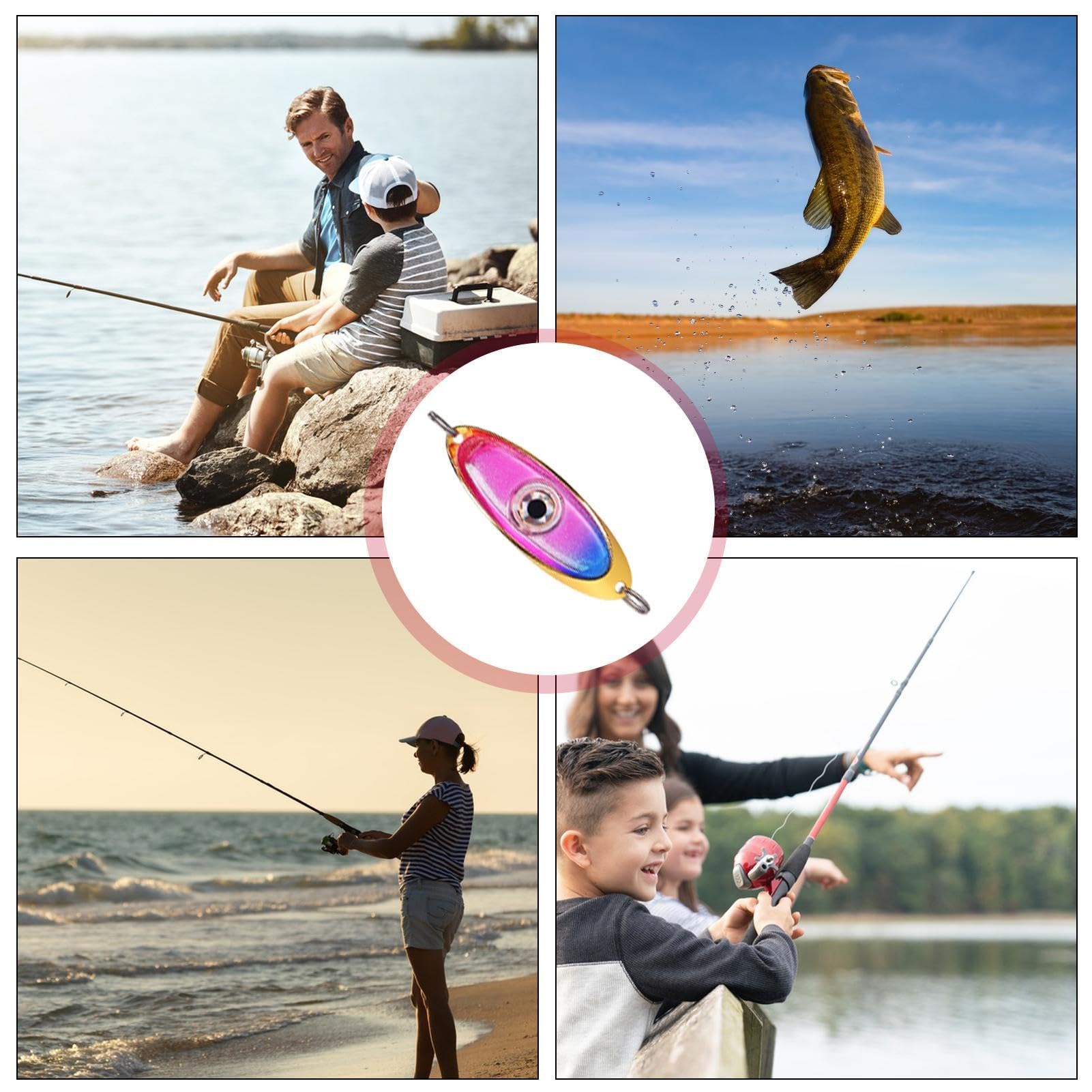 Set di 5 esche da pesca a LED, luci da pesca in profondità, cucchiaino