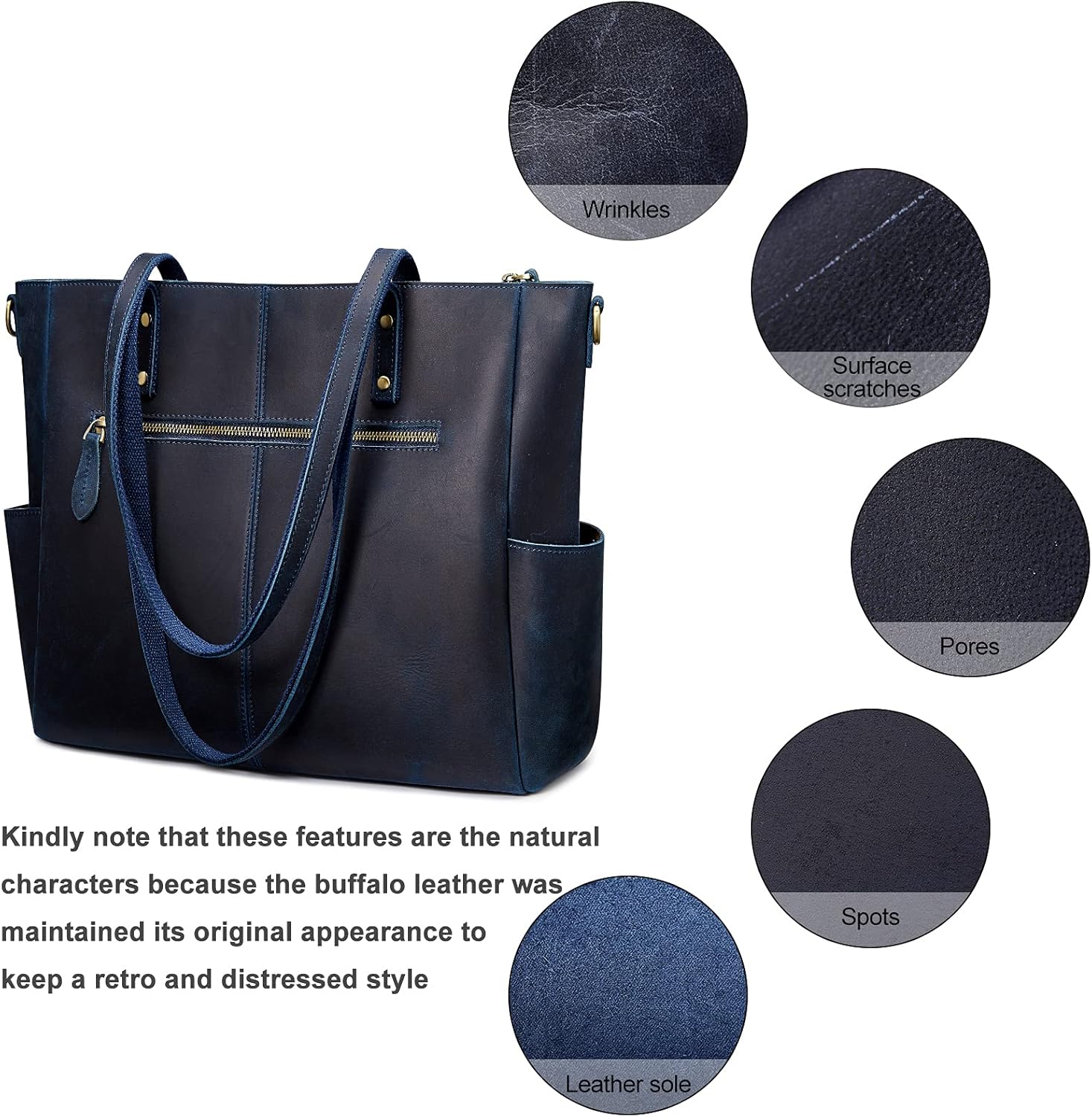 S-ZONE Genuine Leather Tote Bag for Women Large Shoulder Purses Work Handbags with Crossbody Strap Vintage - Image 7