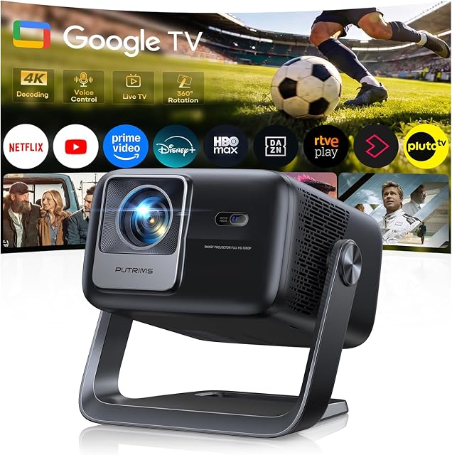 Proyector 4K【Google TV/30W Altavoz/360°Rotable】1200ANSI Proyector Portatil con…