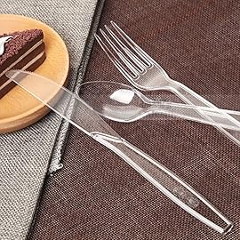MOACOCK 200 Count Clear Plastic Knives, Heavy Weight Disposable Spoons Cutlery Plastic Utensils, Clear PlasticSilverware Bulk