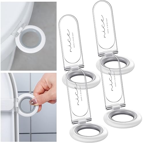 Cunhill 4 Pcs Toilet Lid Handle Lifter, Toilet Seat Lifter, Toilet Cover Lift Tool, Avoid Touching Toilet Cover, Multi Function, White