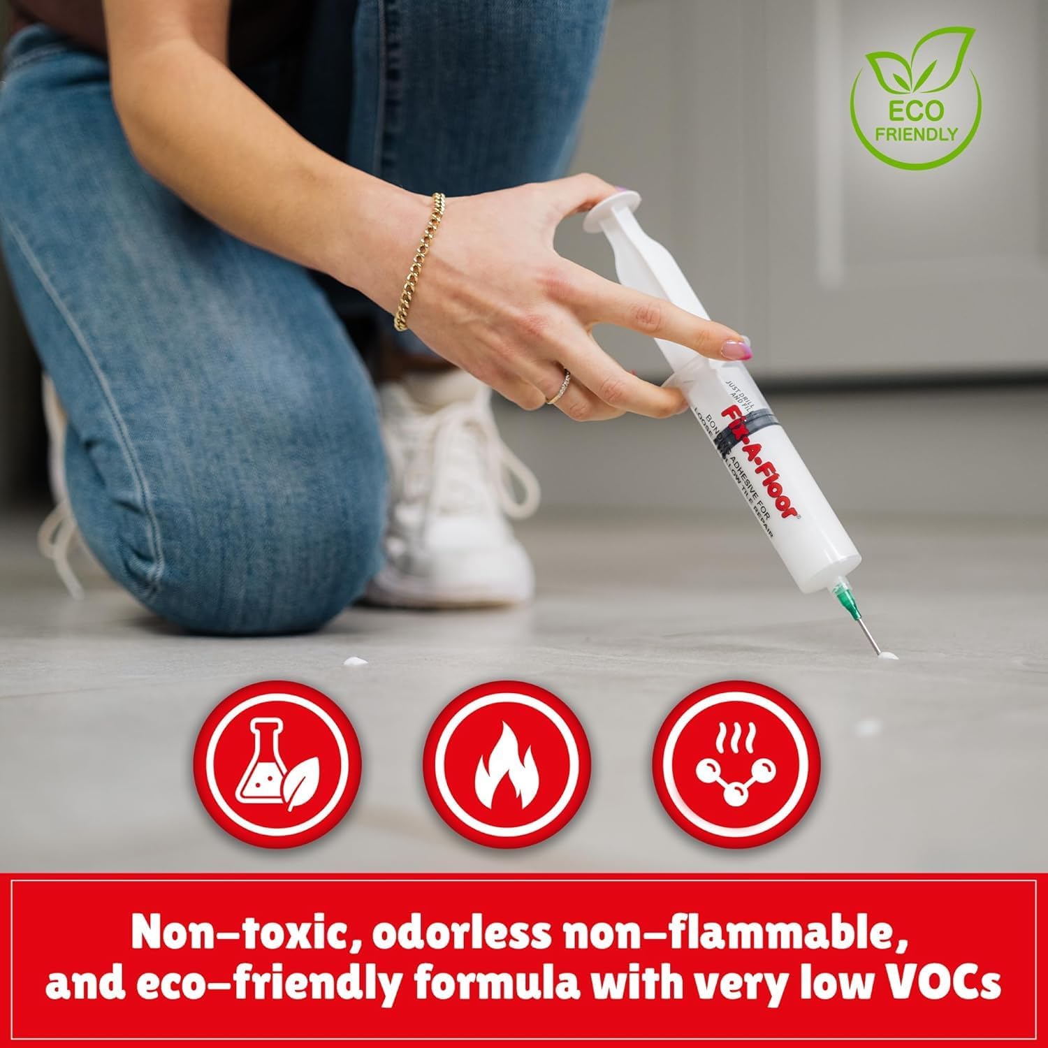 The Original Fix-A-Floor Loose Tile Repair Adhesive with Syringe - Tile, Porcelain, Ceramic, Marble, Stone & Wood Floor Repair Adhesive - Pack of 2