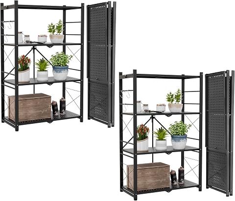 Eagle Peak 4-Tier Foldable Metal Greenhouse Shelf, Heavy Duty Steel Storage Rack, 28”x14.6”x44.7”, 520 lbs, 2 Pack