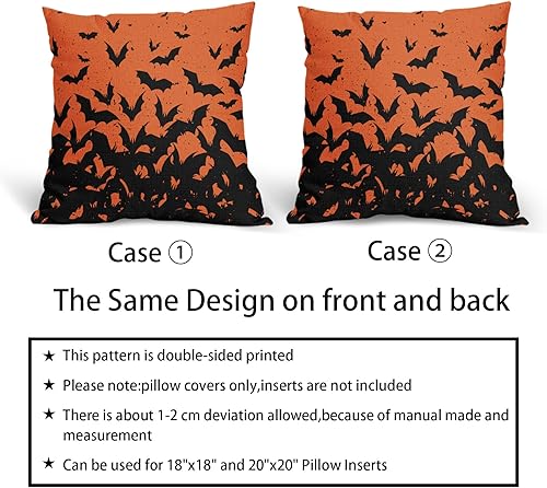 Miniatura 5 de Kawani Juego de 2 fundas de almohada de murciélagos de 16 x 16 pulgadas, color negro y naranja, fundas de almohada cuadradas decorativas para sofá,
