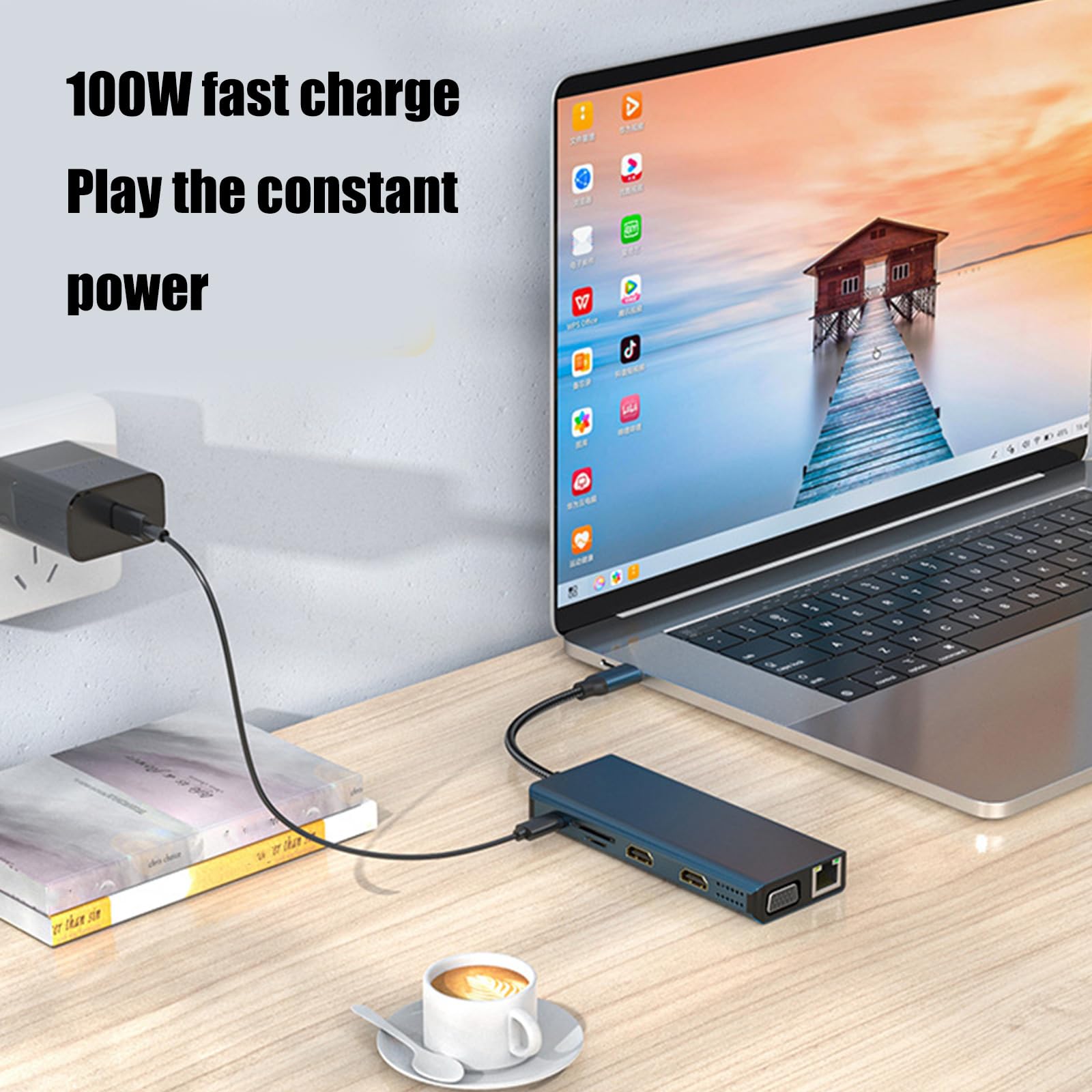 USB C Docking Station Doppio Monitor Adattatore 12 In 1 Adattatore USB C Con VGA Gigabit Ethernet 4 Lettore di Schede Porta USB3.0