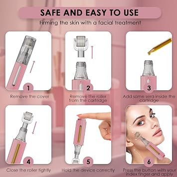 Derma roller 0.25 mm with Reservoir for Lips, Skin, Hair, Wrinkles, Stretch Marks, Hyperpigmentation INSTANT SERUM APPLICATION, 105 Titanium Needles