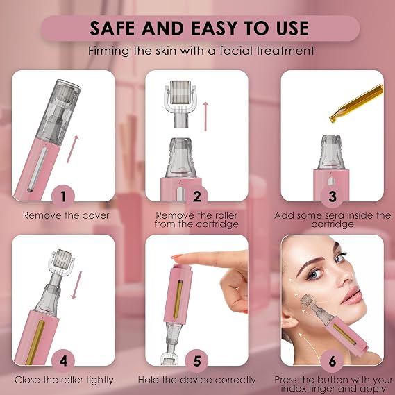 HAMINOS Derma roller 0.25 mm with Reservoir for Lips, Skin, Hair, Wrinkles, Stretch Marks, Hyperpigmentation INSTANT SERUM APPLICATION, 105 Titanium Needles