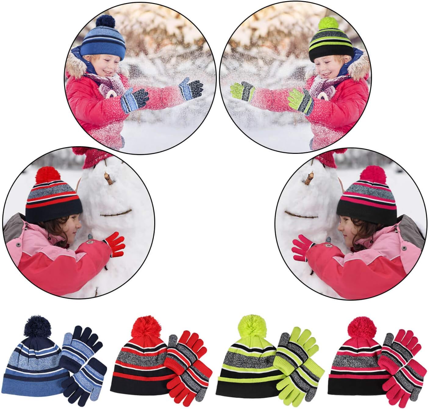 OZERO 2&3Pcs Kids Winter Knit Hat Gloves Scarf Set Warm Fleece Lining Thermal Beanie for 3-8 Year Boys and Girls - Image 9