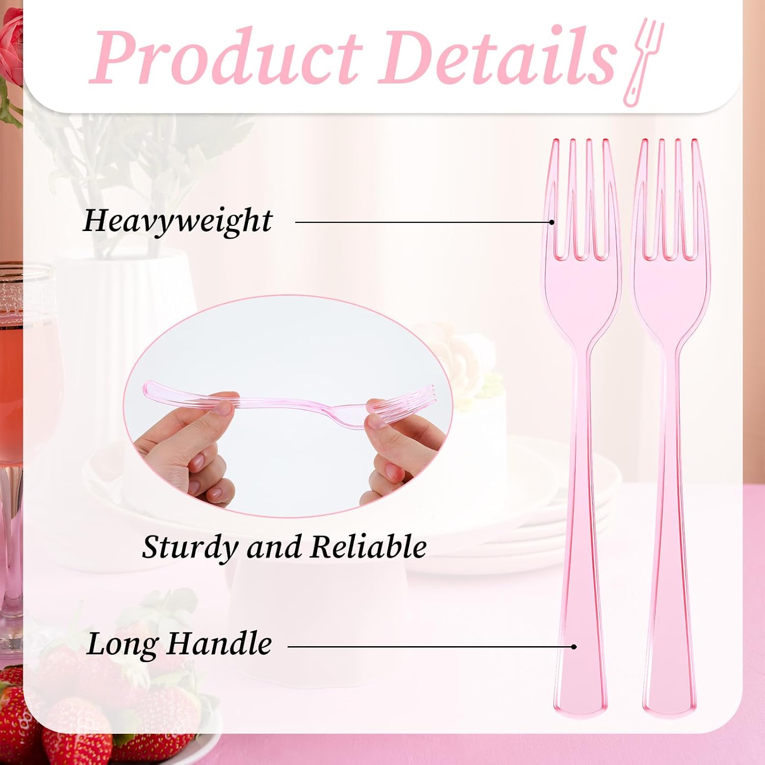 200 PCS Pink Plastic Forks Bulk, Heavy Weight Disposable Forks, 7.3 Inch Disposable Cutlery for Party, Picnics, Wedding, Holiday, Restaurant, Outdoor Events