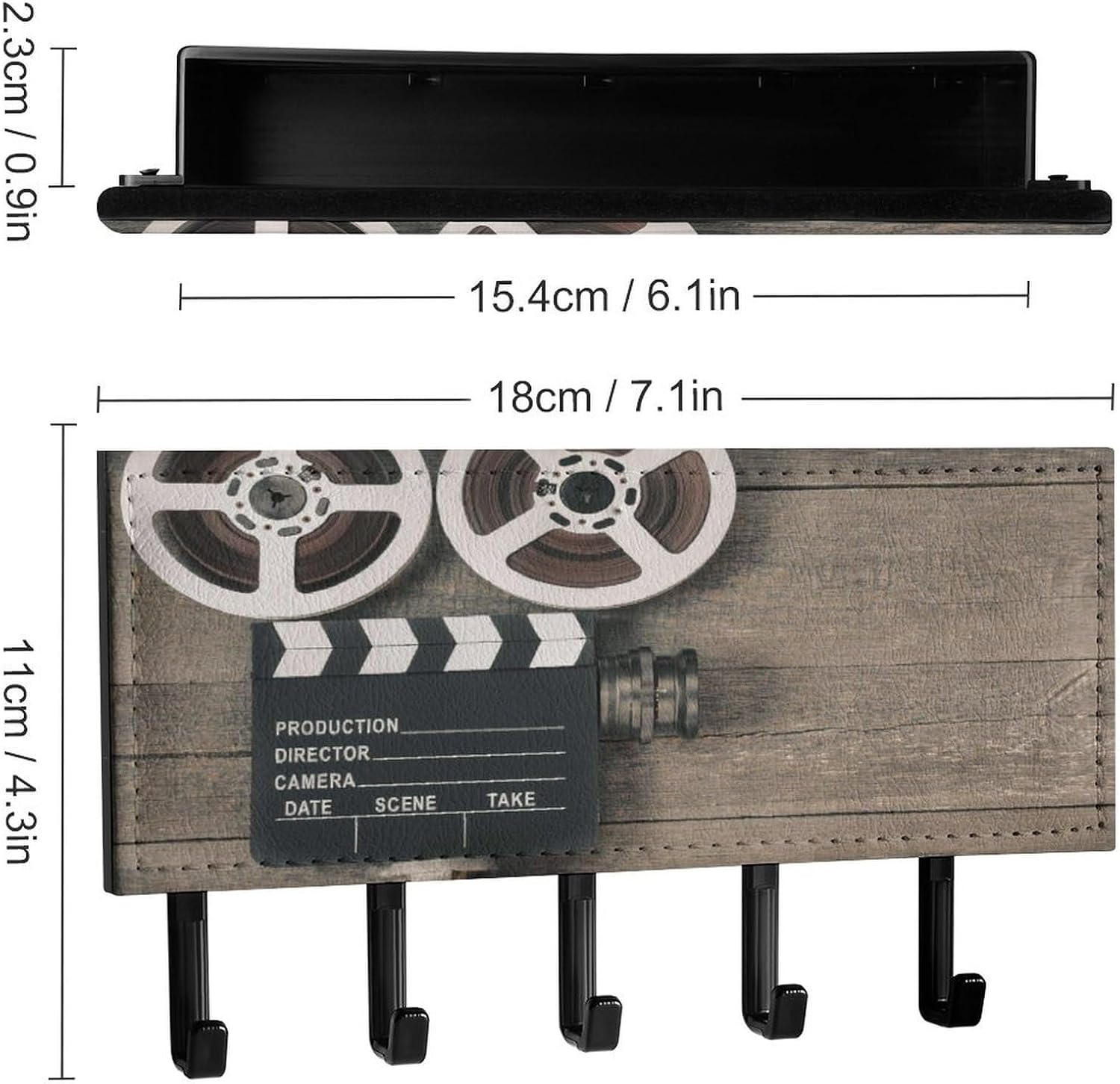 Key Holder Wall Mount Key Hanger with 5 Hooks, Decorative Key Rack | Old Movie Camera Hanging Key Hooks with Mail Organizer for Wall Living Room Kitchen Bathroom Hallway