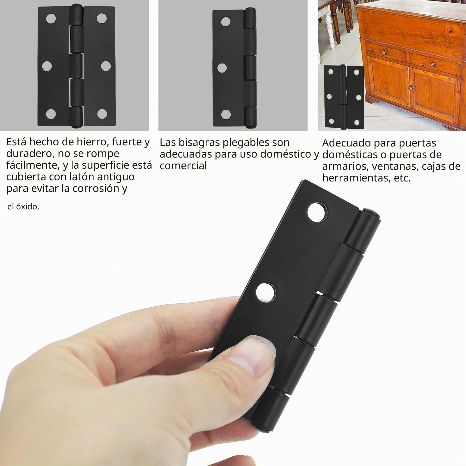 Bisagras de puerta 10 piezas-75mm(3 inch) Armario Puerta Bisagras de plata con de Tornillos interior para el hogar Muebles de madera Bisagra de la puerta (negra, 75x48mm/3 Inch - 10pcs)