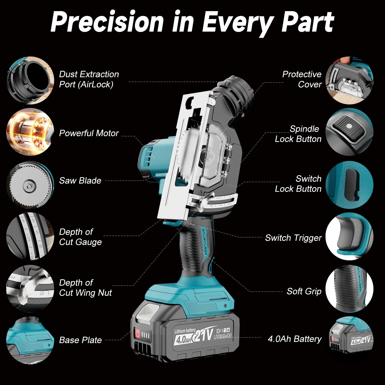 Yofuly Mini Meuleuse d'angle sans fil Compatible avec Batterie Makita 18V, 76mm 19500RPM Disqueuse sans fil avec 2 Batteries de 4.0Ah, 5 Disques de Coupe et Housse de Protection