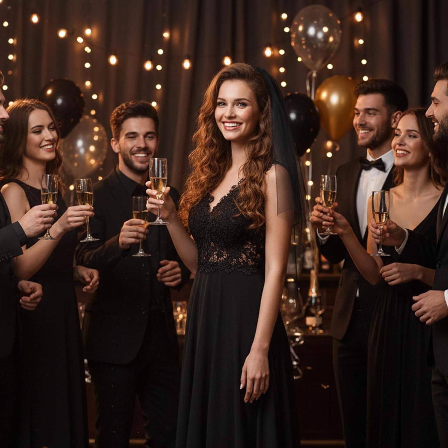 Black Veils for Women, Double Layers Black Veil with Pre-attached Comb, Wedding Veil for Bachelorette Party,Rave Halloween Costume Cosplay - Image 5