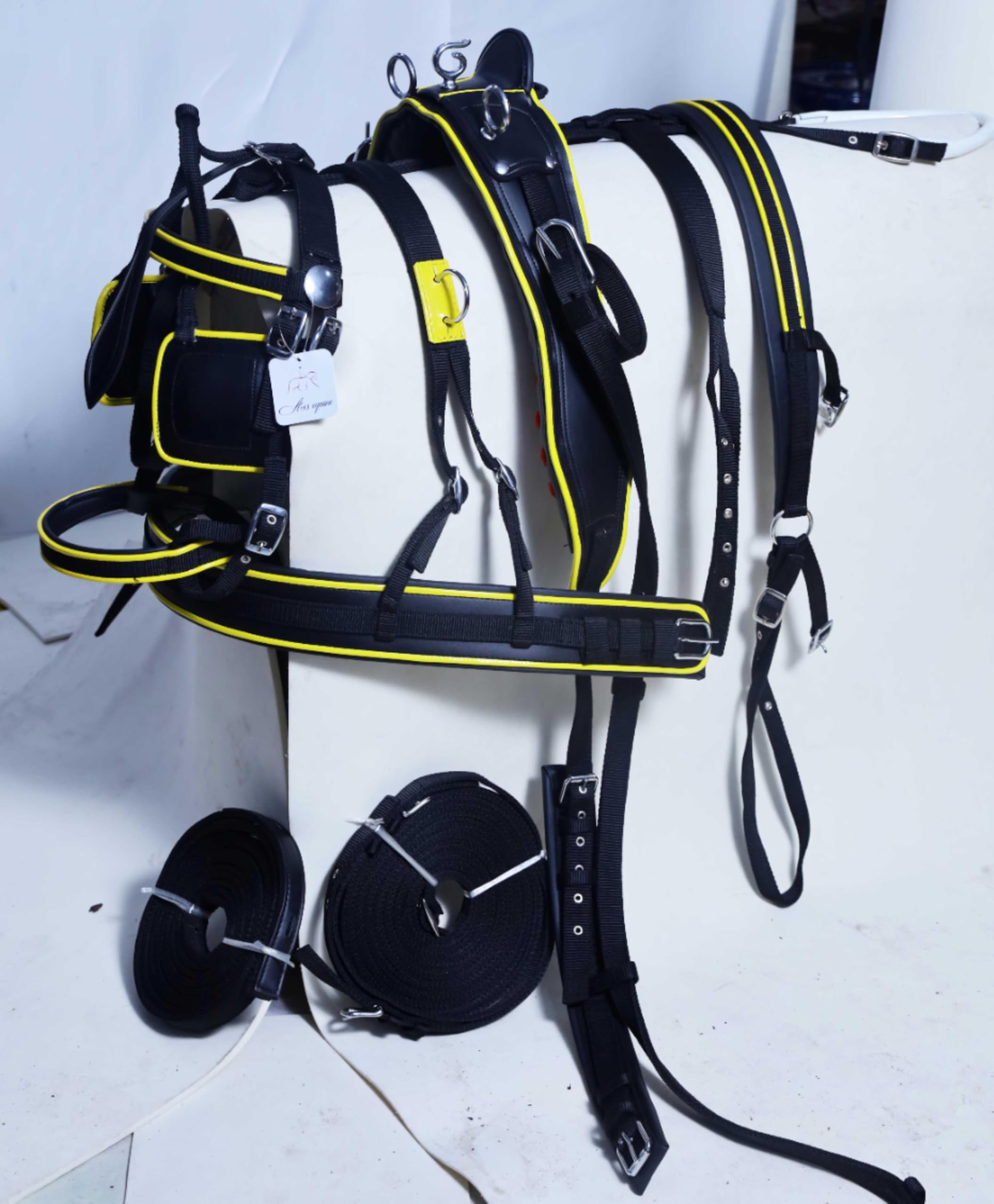 Harnais en nylon pour chariot de conduite de cheval Noir/jaune