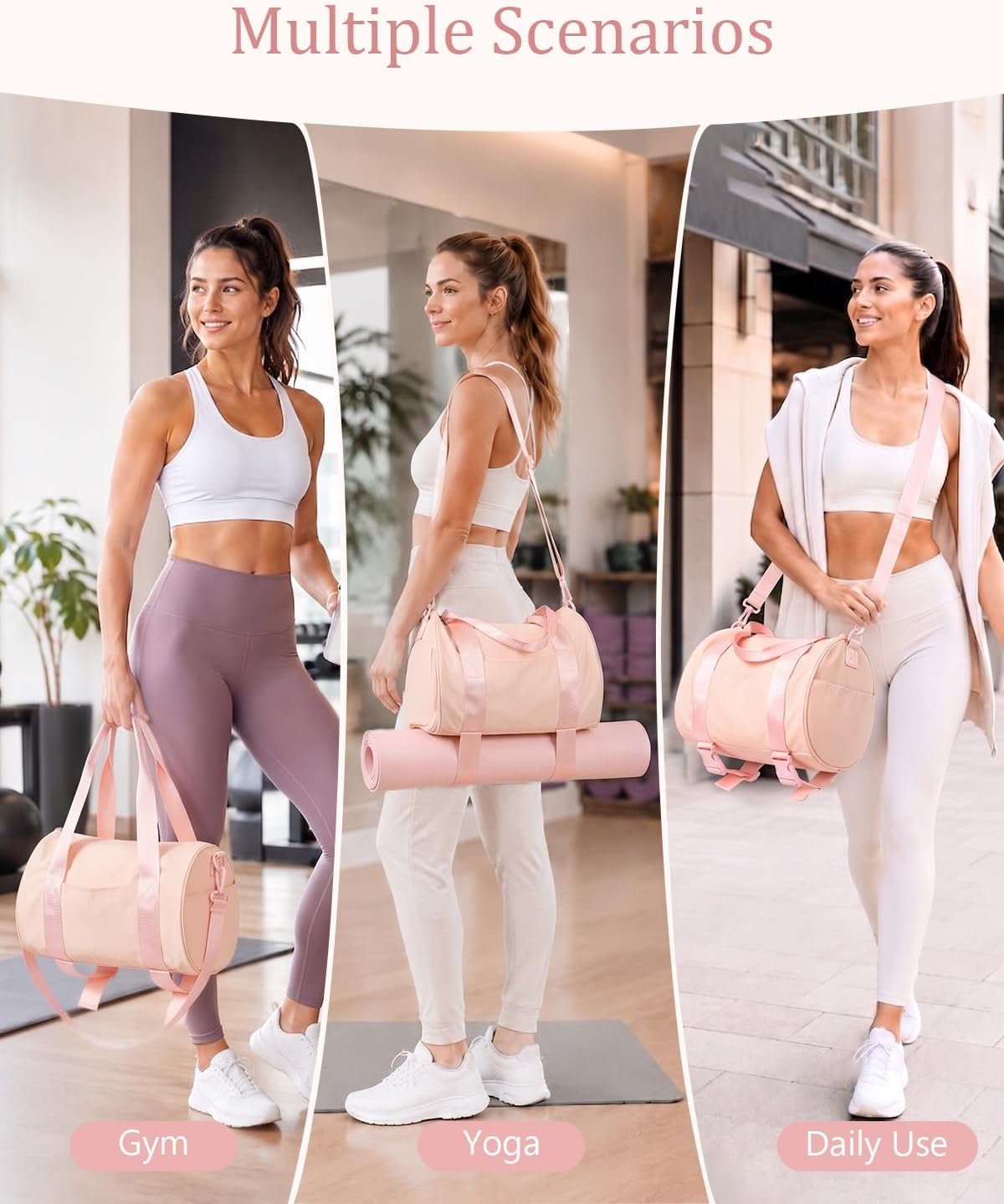 Small Gym Bag for Women, 11L Mini Duffle Bag with Shoe Compartment, Wet Pocket & Yoga Mat Holder, Lightweight Carry On Sport Bag for Gym, Yoga, Dance & Overnight Trips - Pink image 2