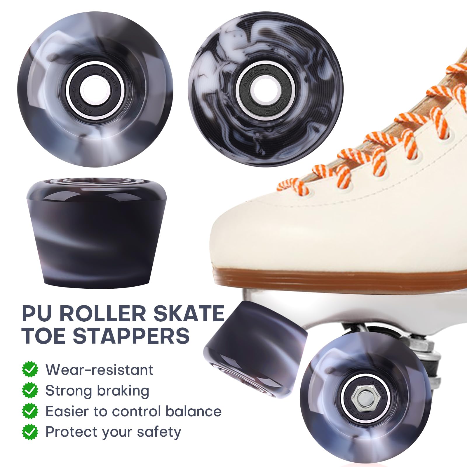 8 Stück 32 x 58/65 x 36 mm, 82 A/78 A Quad-Rollschuh-Rollen mit Lager und 2 Zehenstoppern für zweireihiges Skaten, Ersatzzubehör, geeignet für den Innen- und Außenbereich