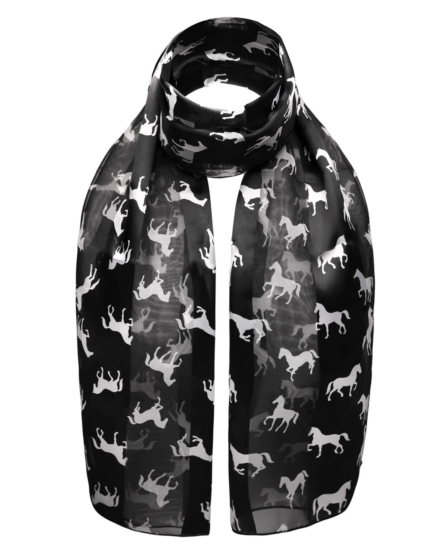 Horse Print Satin Stripe Scarf, Small Black
