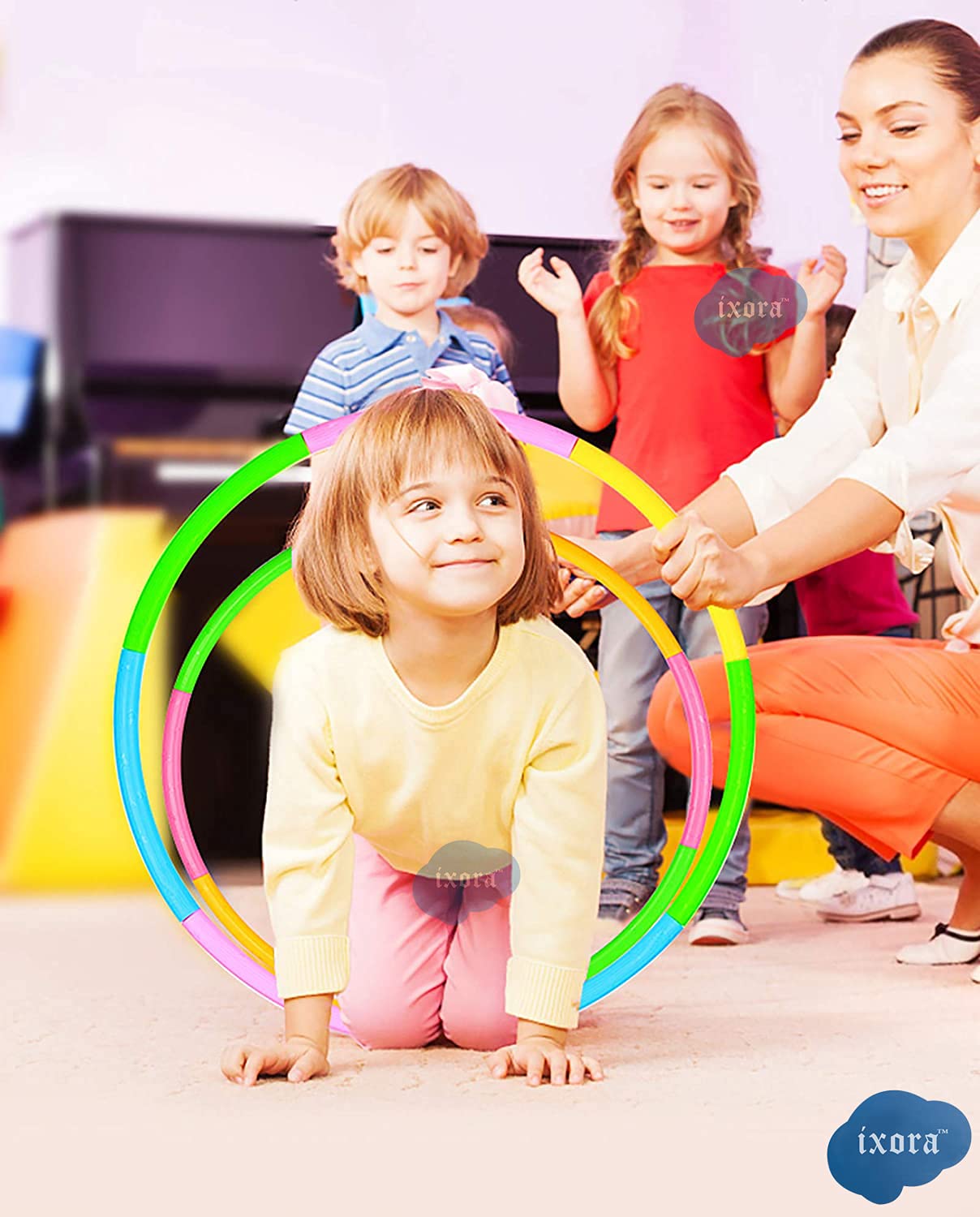 Ixora Hula Hoop Toys, Detachable and Adjustable Fitness Exercise Ring Toys for Kids, pet Training Skill Development Ideal Indoor and Outdoor Gymnastics Toys for Boys and Girls (Big) (Small) 1