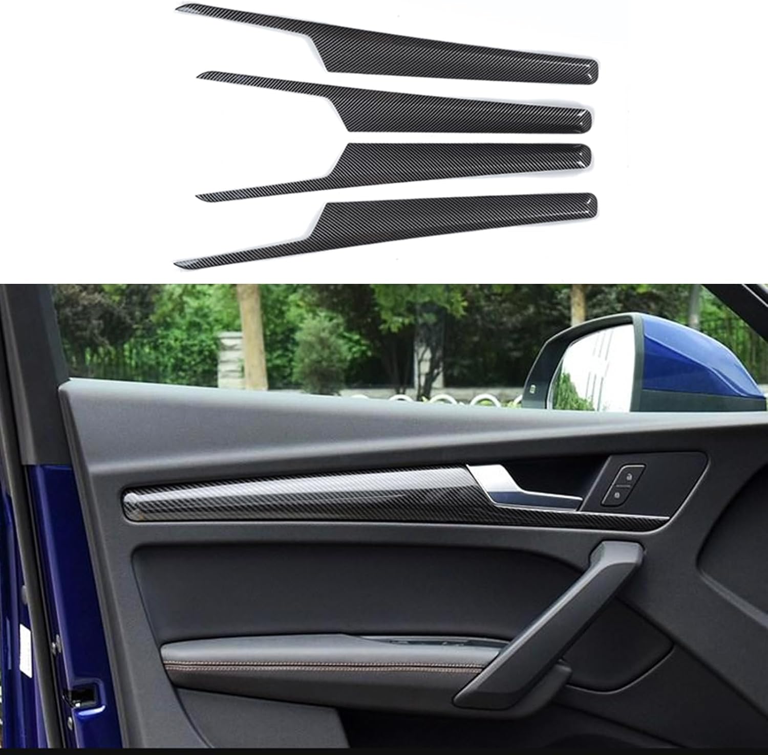 Interior Side Door Panel Strip Cover Trim Compatible with Audi Q5L 2018-2025, Door Panel Strip Molding Trim for Audi Q5L Sportback, Carbon Fiber Pattern ABS
