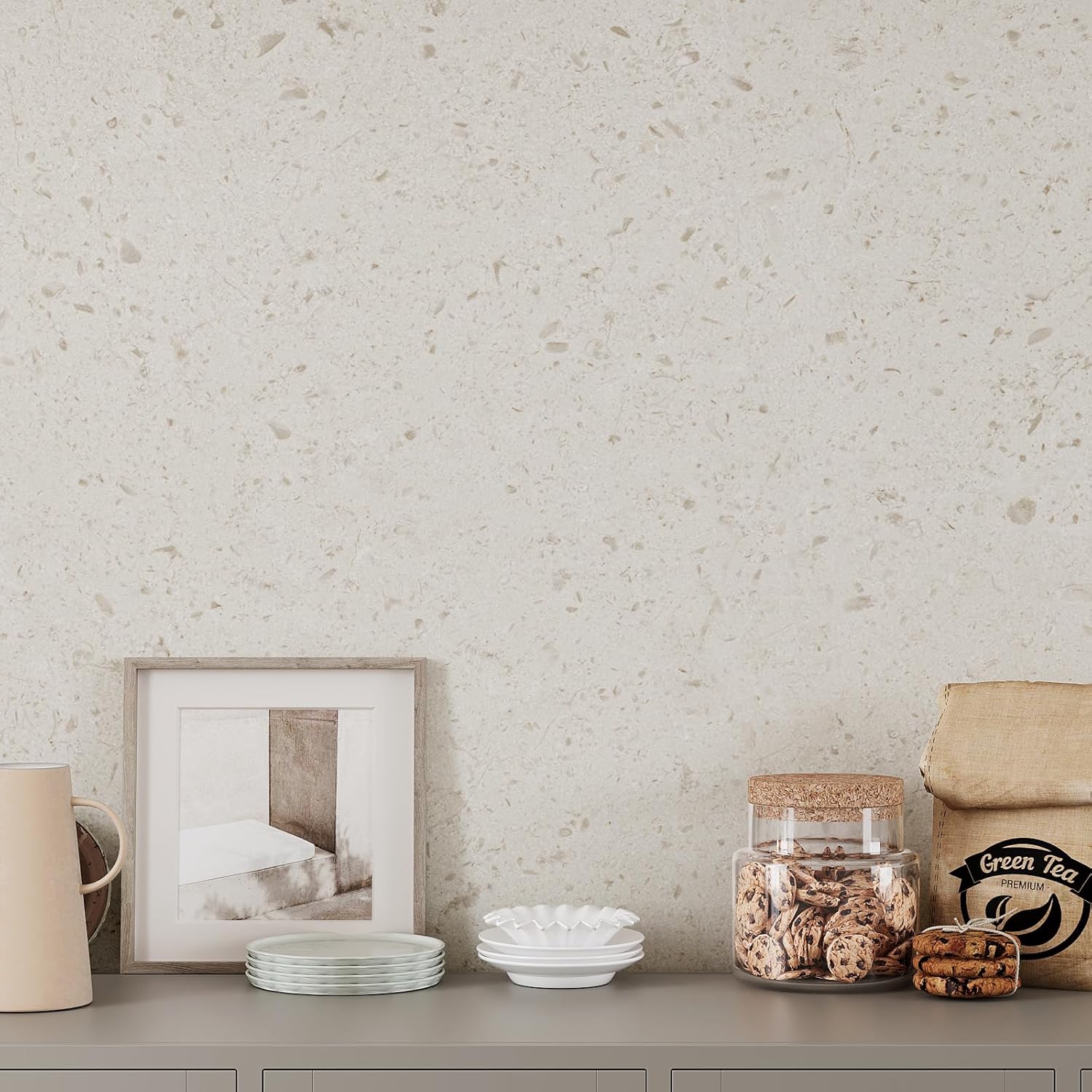 VEELIKE Off White Flecked Granite Contact Paper for Countertops Peel and Stick Waterproof Marble Contact Paper 15.7''x118'' Self Adhesive Vinyl Countertop Wallpaper for Bathroom Kitchen Counter Top