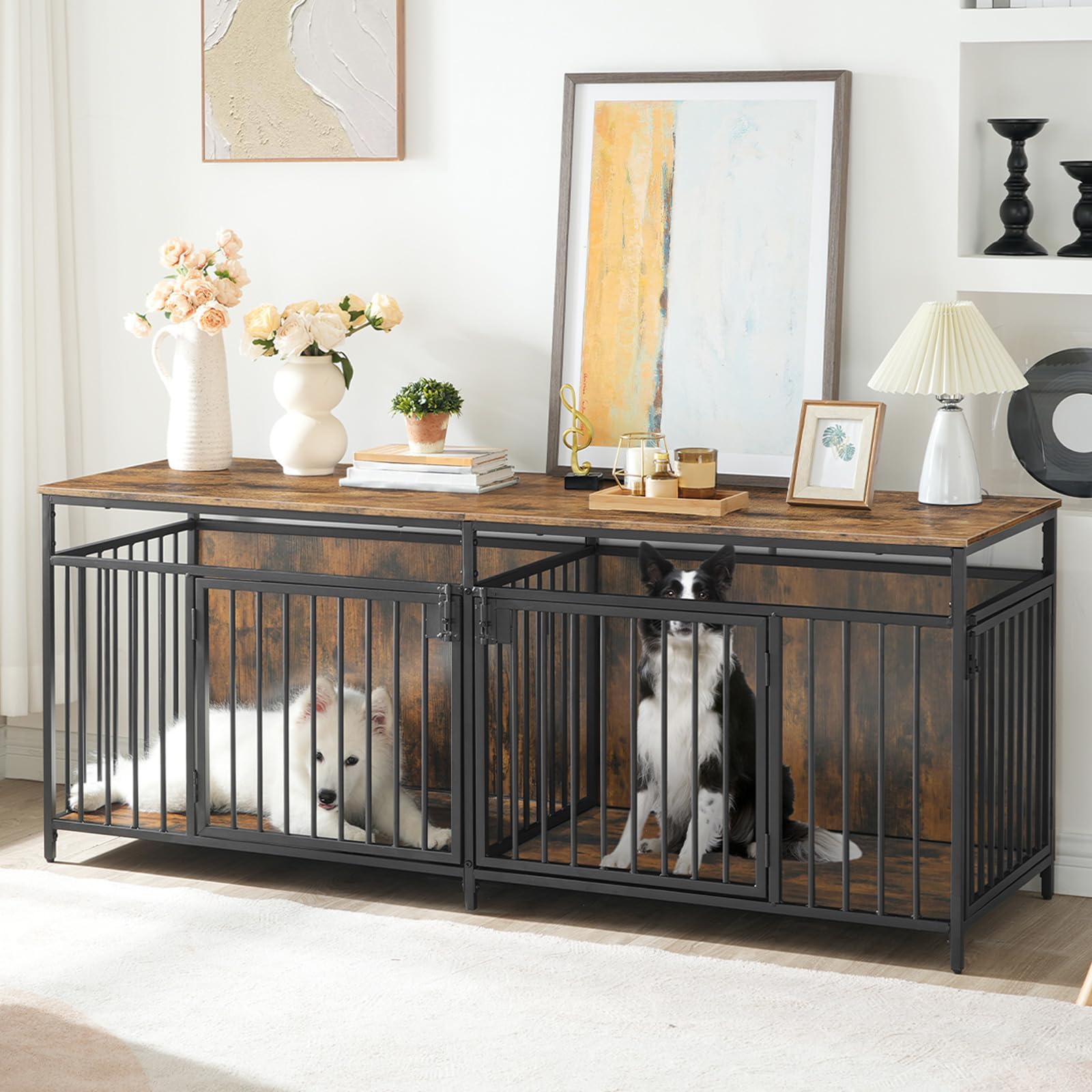 IchbinGo Large Dog Crate Furniture with Sliding Barn Door
