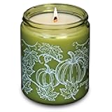 Hemlock Park Green Glass Wood Wick Candle Handcrafted with Natural Coconut Wax (Standard 8 oz, Pumpkin Crème)
